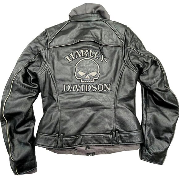 Harley-Davidson Jackets & Blazers - Harley Davidson Women Reflective Willie G Skull Leather Jacket W/ Hoodie EUC S 